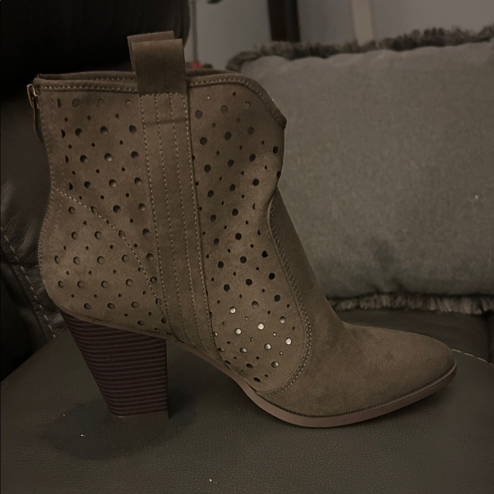 JustFab Olive Perforated Ankle Booties